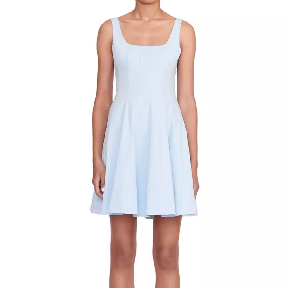 Korea Sky Blue High Neck Sleeveless Skater Mini Dress